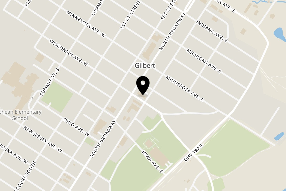 Map showing the location of The Whistling Bird on 101 Broadway in Gilbert