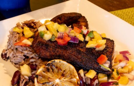 Chicken Jerk Dish with Pineapple Salsa and Rice