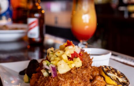 Caribbean style meal on the bar